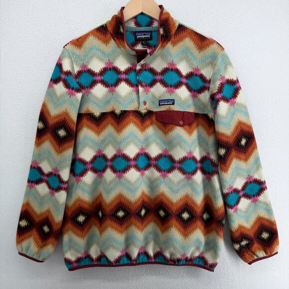 Patagonia Tops - PATAGONIA Fleece Womens XL Lightweight Synchilla Snap-T Aztec Timber Twist Red